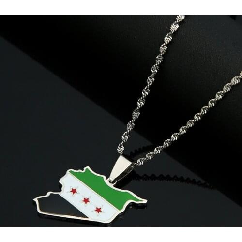 Stainless Steel Syria Map Flag Pendant Necklaces Fashion Syrians Map Chain Jewelry