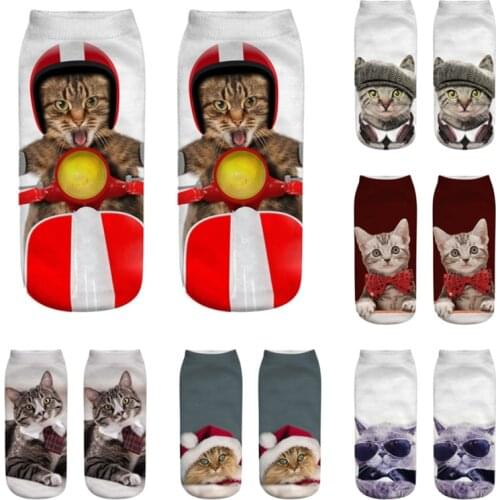 3D Womens Funny Fashion Cartoon Animal Cute cool Print Kitten Socks Women Ankle Socks Unisex Socks Sox Cat For Female Dropship