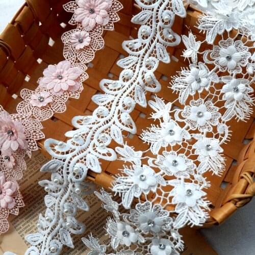 New fashion Flower Handmade Beaded Embroidered Lace Edge Trim Ribbon Applique Dress DIY Sewing Craft