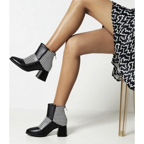 Ochanmeb 2022 New Patchwork Mixed Color Boots for Womens Big Plus Oversize 48 Block High Heels Booties Shoes Ladies Houndstooth