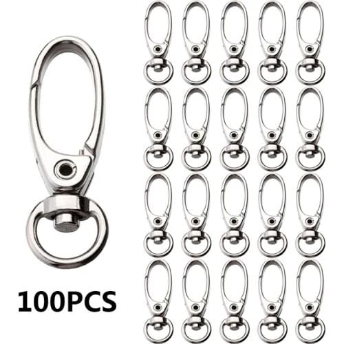 PARETO Wholesale 100pcs 37.5mm Chaveiro Zinc Alloy Snap Hook Key Chain For Keychain DIY Bag Accessories Nickel Plated