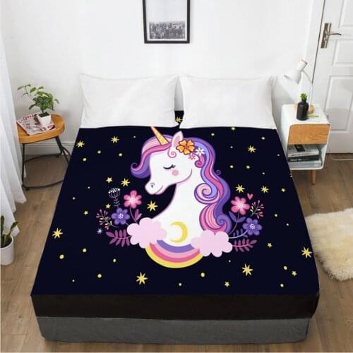 Unicorn Cartoon Fitted Sheets Mattress Cover With Elastic Band 3D Bed Sheet LinensFor Baby Kids Child Girls Boys 135x200 90x200