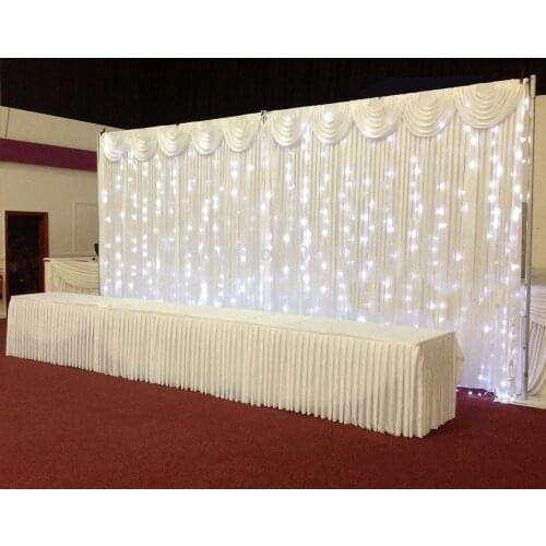 Romantic white 3m*6m Shine Ice Silk Wedding Backdrop Curtain with swag with Led Light without top swags