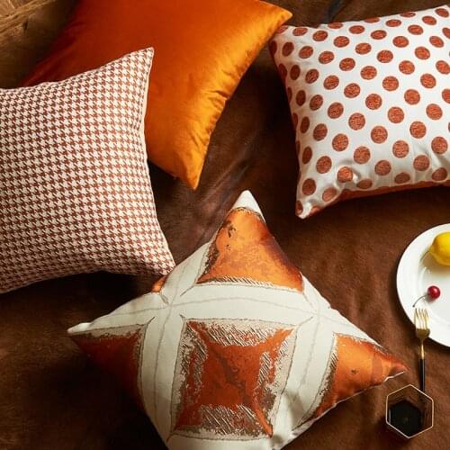 Luxury Throw Pillowcases Orange Color Velvet Dots Houndstooth Pattern Sofa Cushion Covers Fashion Decorative Square Pillow Cover