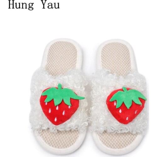 Women Slippers Flips Flops Winter Warm Cute Fruit Shoes Woman Fashion Platform Sandals Slides Non-slip Flats Indoor Comfortable
