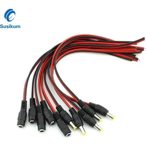 Male Or Female DC Power Pigtail Cable Wire Connector 5.5 x 2.1mm Plug Power Male Plug & Female Jack Cable Adapter