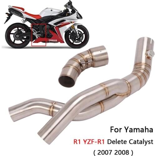 Delete Catalyst for Yamaha R1 YZF-R1 2007 2008 Motorcycle Middle Exhaust Pipe Slip On Stock Muffler Header Collector Steel