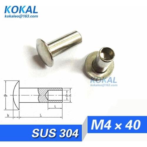 [YK304-M4*40]50PCS Free Shipping sus304 stainless steel rivet M4*40mm semi-tubular oval head rivet with M4 rivet
