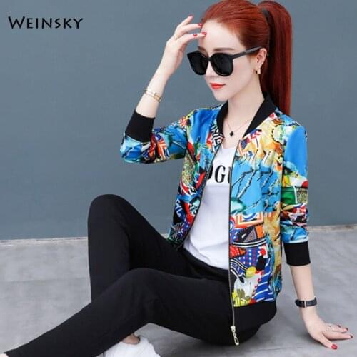 Women Thin Print Baseball Jackets 2019 New Coat Women Jacket Fashion Youth Bomber Jackets Streetwear Baseball Uniform
