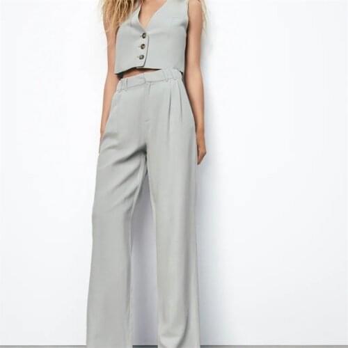 MESTTRAF Women 2021 Fashion Solid Color Darted Detail Side Pockets Straight Pants Vintage High Waist Zipper Trousers Streetwear