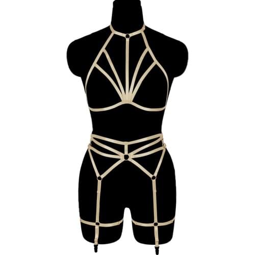 Women Sexy Lingerie Harness Bra Cross Straps Set Binding Body Leg Garter Sword Belt Goth Sexy Bondage Chest Cage Bra Dance Wear