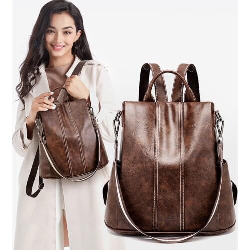 Womens Black/Brown Multifunctional Backpack Anti Theft Designer Shoulder Bag For Girl Leather Travel Backpacks