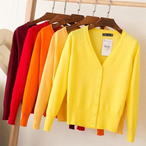 28 Colors knitted cardigans spring autumn cardigan women casual long sleeve tops V neck solid women sweater coat