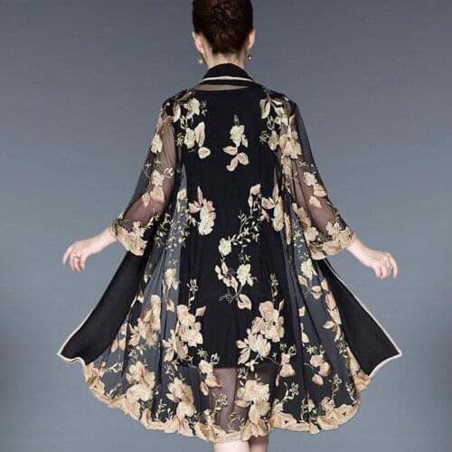 Middle Aged Women Elegant Vintage Floral Embroidery 2 Piece Dress Casual Party Dresses Bodycon Plus Size 5XL Dress