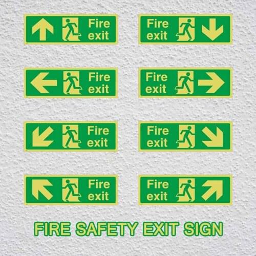8pcs/set Fire Exit Sign Emergency Luminous Sticker Warning Guidance Signage for Stairway Hallway Hotel Basement Night Vision