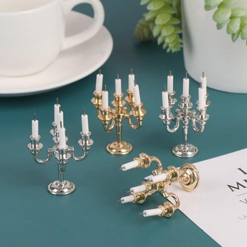 1Pair 1:12 Dollhouse Mini Table Candle Candlestick Christmas Birthday Party Scene Home Ornament