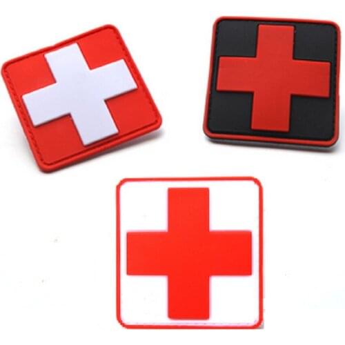 1pcs 3D PVC Glue Red Cross Medical Rescue Patch Tactical Army Badge Red Cross Medical Rescue Logo Patches