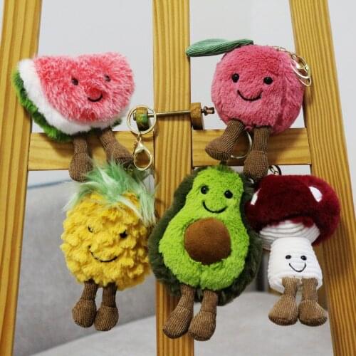 12CM Fruit Plush Stuffed Toys Pendant Doll Decoration Cartoon Avocado Pineapple Apple Watermelon Mushroom Doll Pendant Clothing