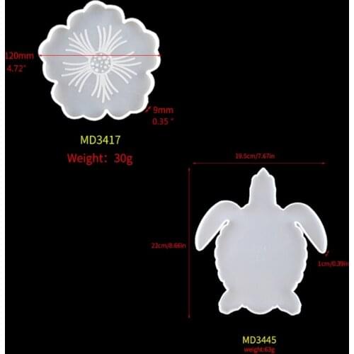 2Pcs Flower Sea Turtle Resin Coaster Mold Silicone Geode Coaster Resin Mold Tool A0NF