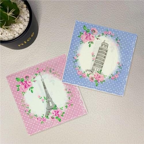 20Pcs/Pack Rose Vintage Table Paper Napkins Eiffel Tower Dot Napkin Paper Tissue for Xmas Wedding Decor Party Supplies New