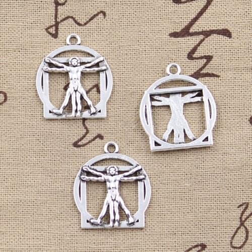 8pcs Charms Da Vinci Human Figure 26x22mm Antique Making Pendant fit,Vintage Tibetan Bronze Silver color,DIY Handmade Jewelry