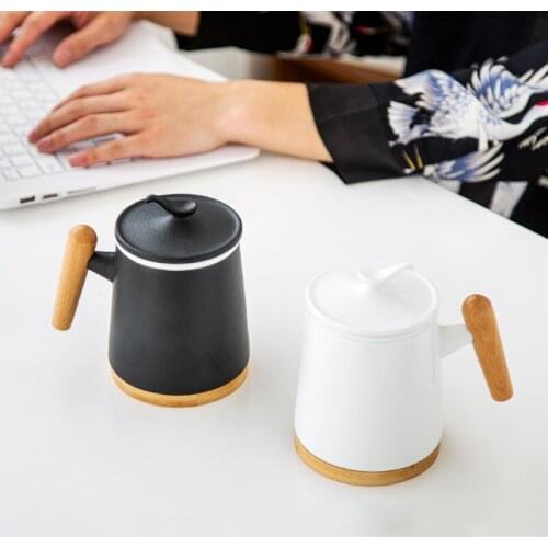 B256Tea Water Separation Ceramic Tea Mug Tea Cup with Lid Filter Couple Water Cup Two-color Optional Practical Home Office Drink
