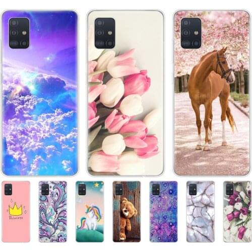 For Samsung Galaxy A51 Case Silicon soft phone Back Cover For Samsung A51 A515 6.5inch coque bumper Skin shockproof cute flowers