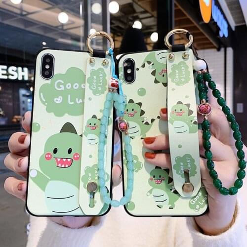 Wrist Strap Case for IPhone 11 Pro XS Max Case Cartoon Dinosaur Soft Holder Cover for IPhone SE 2 2020 X XR 6s 7 8 Plus Lanyard