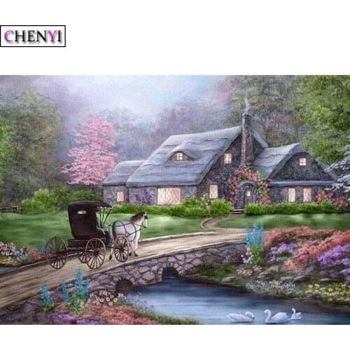 CHENYI 5D Diy Diamond Painting Forest House Cross Stitch Diamond Embroidery Mosaic Handcraft Horse Needlework Home Decoration