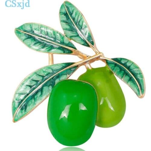 CSxjd cute green fruit brooch gold Color enamel Jujube corsages Hairpins suit coat scarf Intimate accessories Christmas Jewelry
