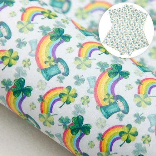 David accessories 20*33cm St Patricks Printed Green Synthetic Leather DIY Bow Bag Shooes Faux Leather Fabric Sheets,1Yc10164