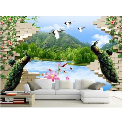 Home Decoration custom photo wallpaper 3d Beautiful wall peacock lake beauty photo wall murals wallpaper