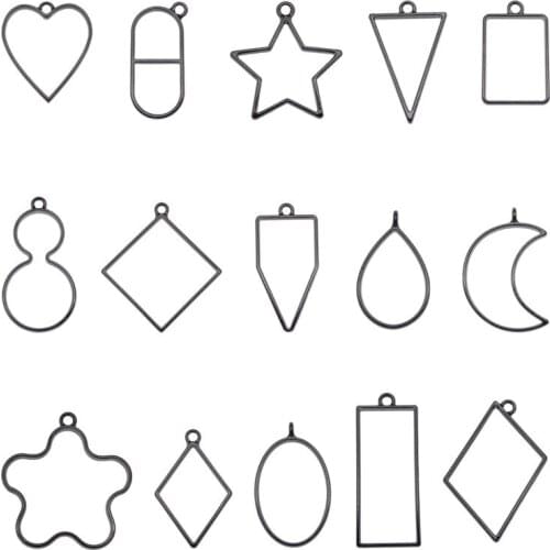 Julie Wang 15PCS Alloy Geometric Shape Mold Epoxy Casting Mixed Star Moon Heart Charms Mould Jewelry Making Tool