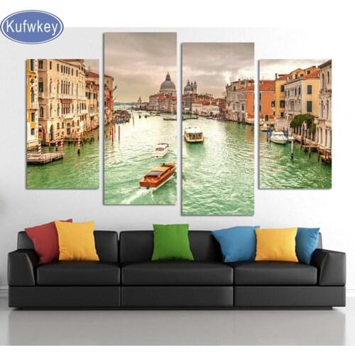 City,town,Diamond embroidery,large diamond painting 4 pcs Cross Stitch full drill square Rhinestone mosaic diamonds with picture