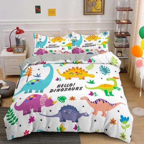 ZEIMON Newly Fashion Boys Girls Bedding Set 3D Digital Dinosaur World Duvet Cover and Pillowcase Kids Christmas Bedclothes