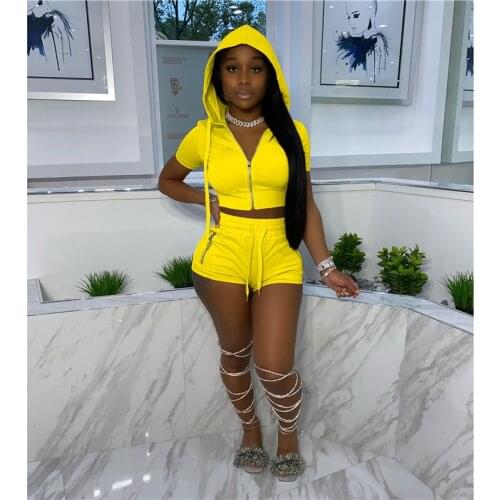 CHRONSTYLE Casual Sporty Hoodies Shorts Women Two Piece Set Short Sleeve T-shirt Crop Tops Drawstring Shorts Sweatsuits Outfits