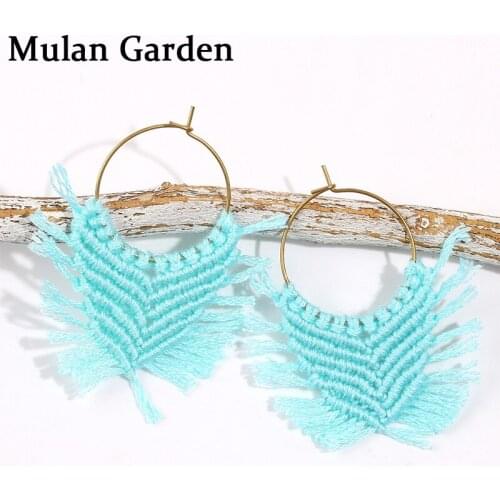 M&G 5 Colors New Fashion Cotton String Tassel Alloy Earrings Hand Weaving Round Hollow Pendant Earrings Women Accessories Gifts