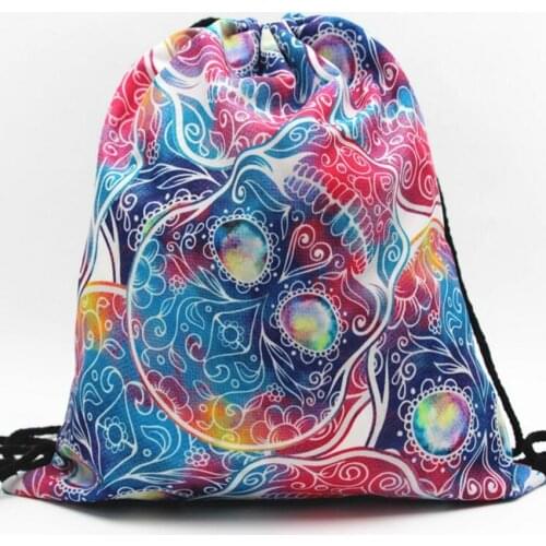 M392 20173D Digital Print Skull Drawstring Backpack Monolayer Thin Section Rope Rope Strap Opening Small Size