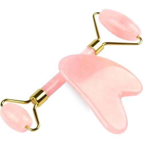 Facial Massage Roller Guasha Plate Board Double Heads Jade Stone Set Face Lift Scrapers Body Skin Slimming Neck Beauty Massage