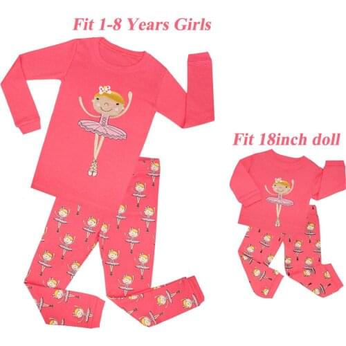Spring Autumn Cute Matching Doll Pajamas Girls Pajamas Sets Infantil Kids Clothes Cartoon Cotton Long Sleeve Tops+Pants 2pcs Set