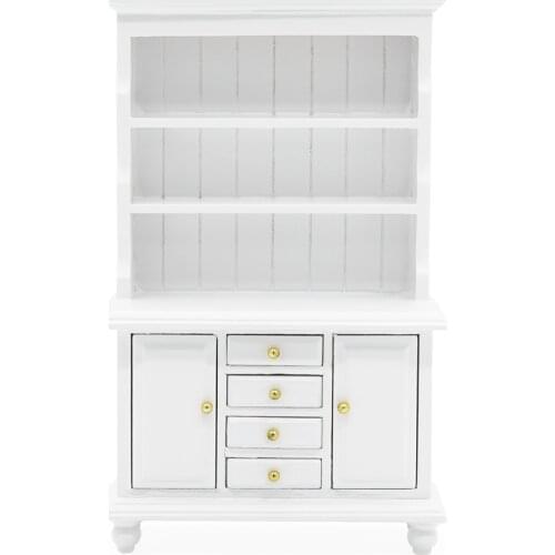 Odoria 1:12 Furniture Miniature White Wood Cupboards with Working Drawers Cabinet Shelving Dollhouse for Kitchen Living Room Toy