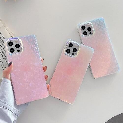 Fashion Glitter Laser Stars Phone Case for iPhone 12 11 Pro Max XR 8 Plus Weave Pattern Glasses Square Shockproof Cover Shell