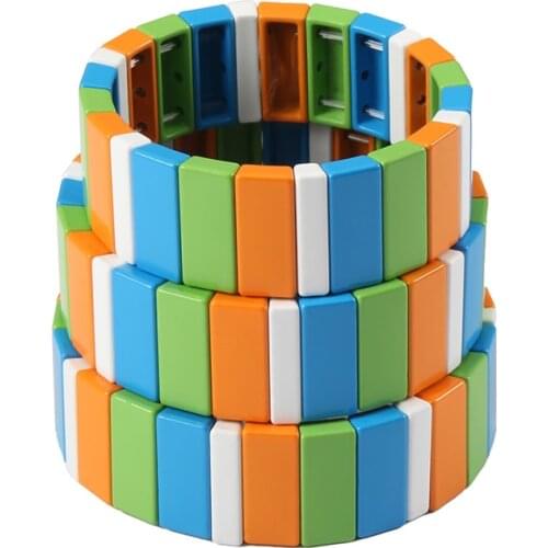 3PCS/Lot Family Series Enamel Tile Bracelet Set Rainbow Elastic Stackable Tile Bracelet girl friend Gift