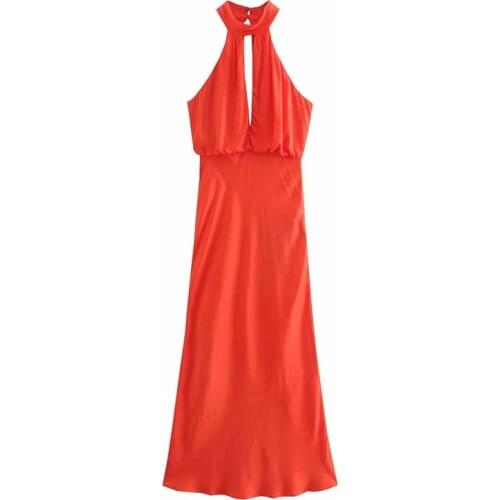 Nlzgmsj Za Women 2021 Sexy Halter Party Dress Summer Elegant Hollow Out High Waist Sleeveless Fashion Womens Dresses 202107