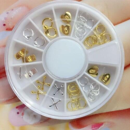 Latest nail art rivet/stud wheel gold silver 3D alloy Cross/loop/lock punk nail style series nail metal studs nail art supplies
