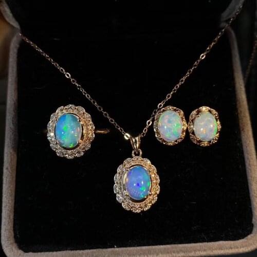 New Arrival Natural and Real Opal jewelry set 925 sterling silver 1pc pendant,1pc ring,2pcs Earring