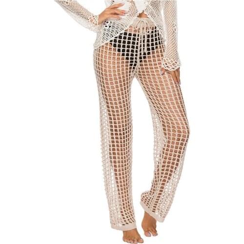 New Sexy Knitted Beach pants Cover Up Women Loose Wide Leg Pants Hollow Sheer Swimwear Cover Up Beach Wear Women Trousers