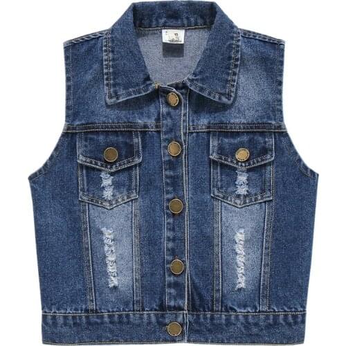 Baby Children Clothing Spring Sleeveless Boys Denim Coat Turn-down Collar Girls Waistcoat Fashion Kids outerwear jackets vest