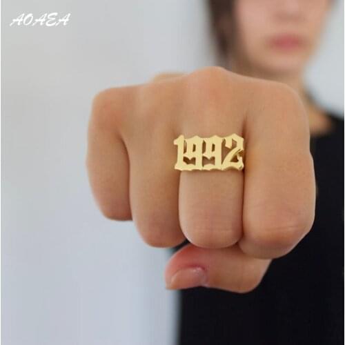Old English Number Ring Year 1995 1980to2019 Rings Number Ring Gothic font Stainless Steel Rings Gold Jewelry for Friend Gift