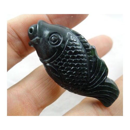 Natural stone Quartz Crystal Chinese black green stone hand-carved statue of fish pendant for diy Jewelry Making necklace A1